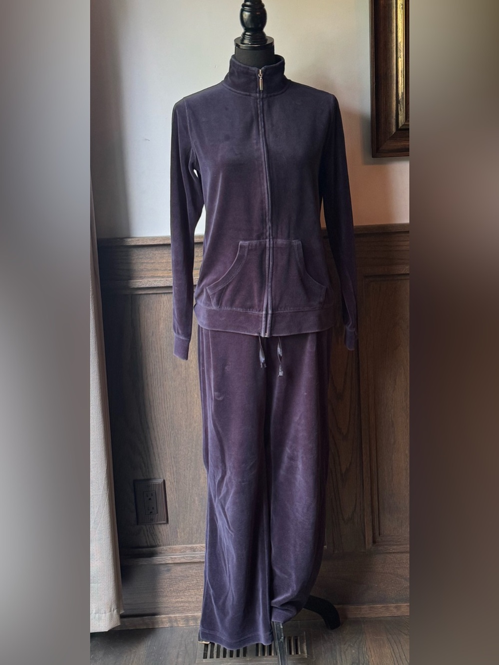 Exertek Navy Blue Velour Tracksuit Set Y2K Lounge Jacket Pants small